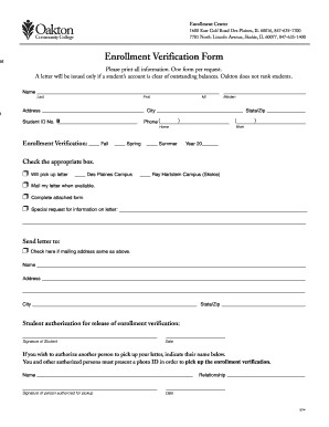 Oakton Enrollment Verification Form