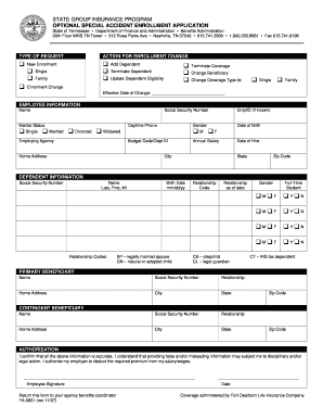 Tennessee State Group Insurance Enrollment Application