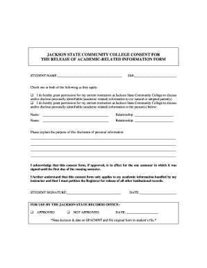 Jackson State Community College Academic Information Release Consent