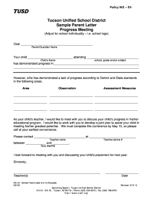 Sample Parent Letter Progress Meeting