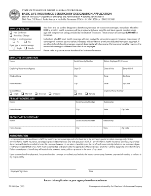 Tennessee Basic Life Insurance Beneficiary Designation