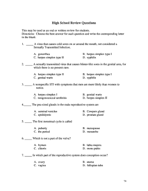 High School Health Review Questions