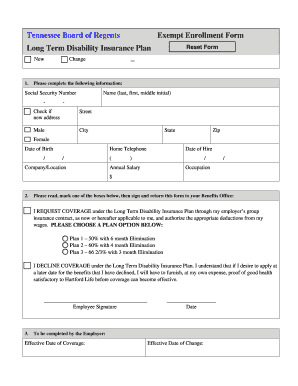 Tennessee Board of Regents Long Term Disability Insurance Enrollment Form