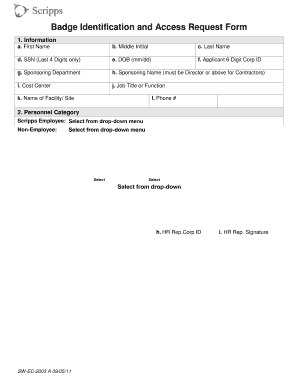 Scripps Badge Identification and Access Request Form