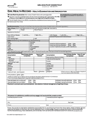 Girl Health Record Health Examination and Immunization