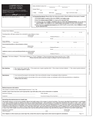 Camper Health History Form