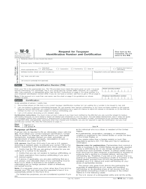 Form W-9 Request for Taxpayer Identification Number and Certification