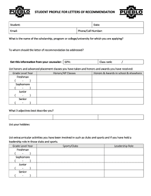 STUDENT PROFILE FOR LETTERS OF RECOMMENDATION - edweb tusd1