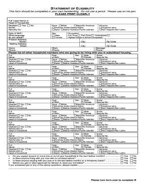 Statement of Eligibility for Subsidized Housing