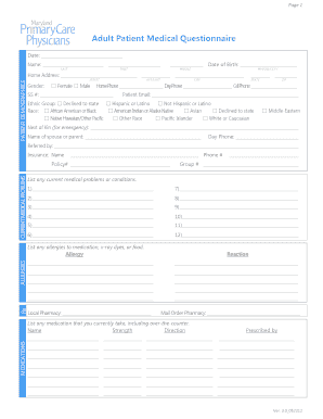 Adult Patient Medical Questionnaire