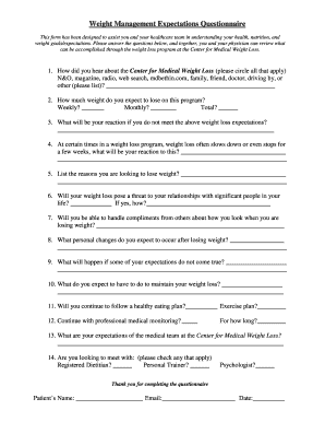 Weight Management Expectations Questionnaire