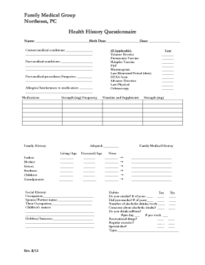 Health History Questionnaire