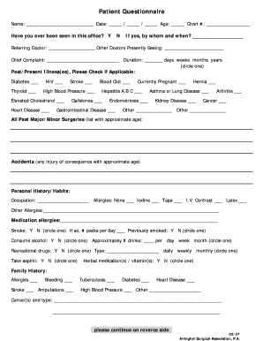 Patient Medical History Questionnaire