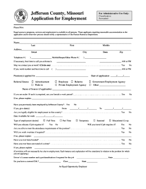 Jefferson County Employment Application