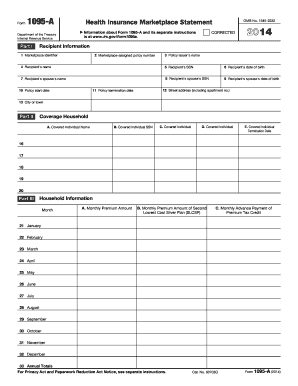 Fillable Online Form 1095-A Health Insurance Marketplace Statement a ...