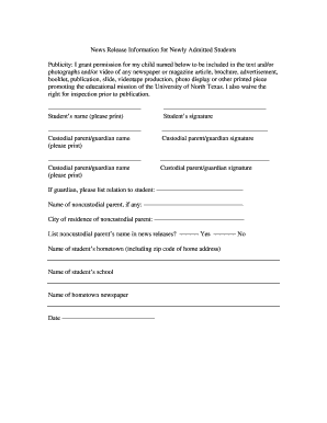 University of North Texas Student Publicity Permission Form