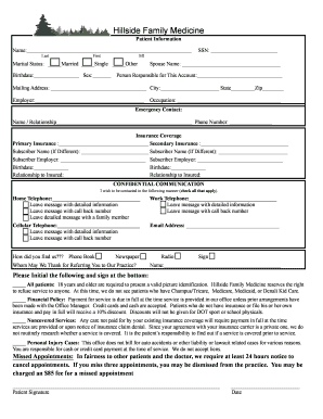 Hillside Family Medicine Patient Information Form