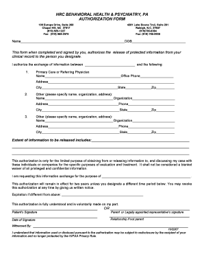 HRC Behavioral Health Authorization Form
