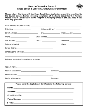 Eagle Scout Certificate Return Form