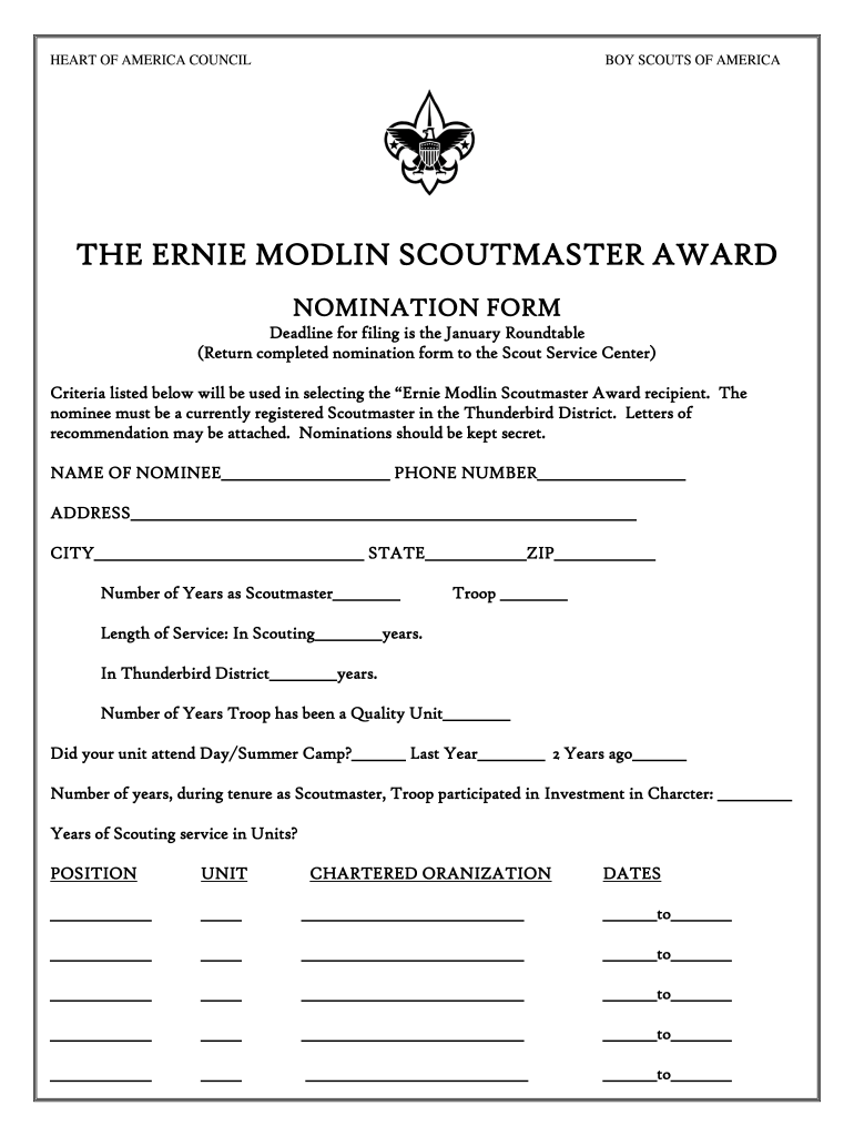 THE ERNIE MODLIN SCOUTMASTER AWARD - hoac-bsaorg Preview on Page 1