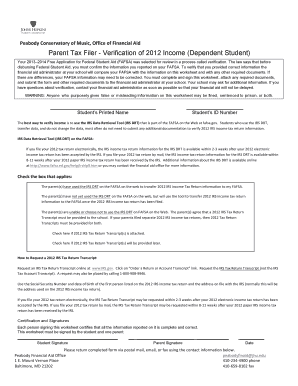 Parent Tax Filer Verification Form