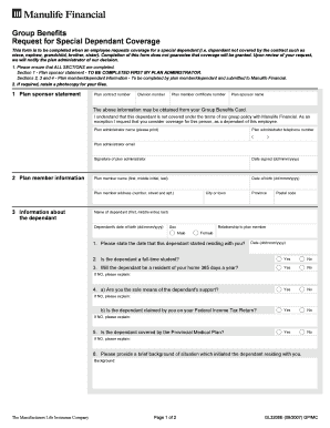 Group Benefits Special Dependant Coverage Request