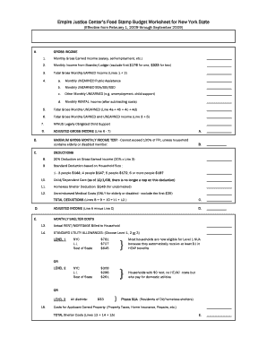 Empire Justice Centers Food Stamp Budget Worksheet for New York State - empirejustice