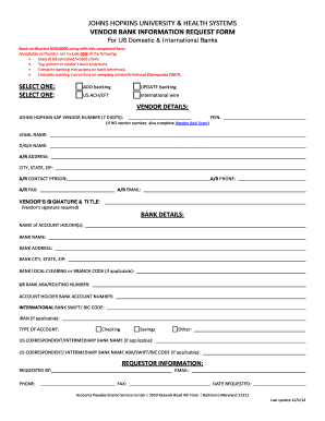 Vendor Bank Information Request Form