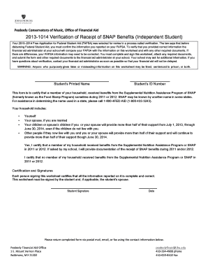 Verification of Receipt of SNAP Benefits (Independent Student)
