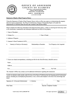 Statement of Death of Real Property Owner