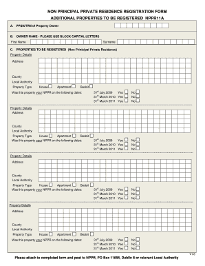 Non Principal Private Residence Registration Form