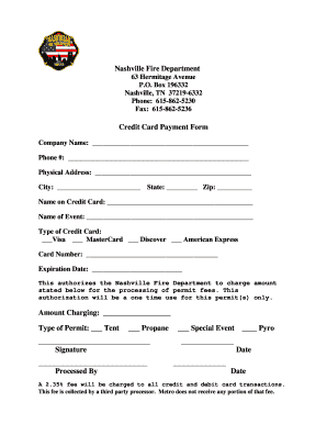 Nashville Fire Department Credit Card Payment Form