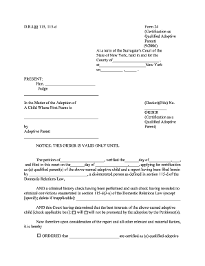 New York Qualified Adoptive Parent Certification Form