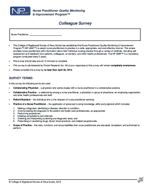 Nurse Practitioner Quality Monitoring Colleague Survey