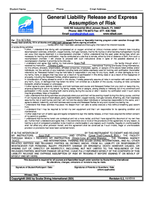 Scuba Diving Liability Release Form