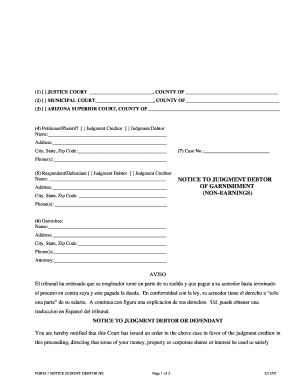 Arizona Garnishment Notice to Judgment Debtor