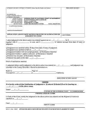 Application and Ex Parte Motion for Entry of Satisfaction of Judgment