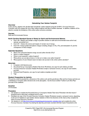 Carbon Footprint Calculator Worksheet