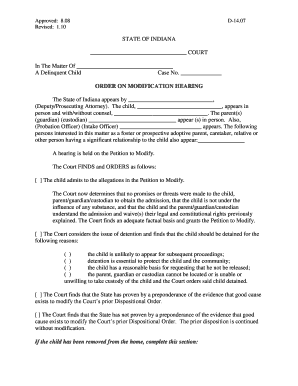 Indiana Court Order on Modification Hearing
