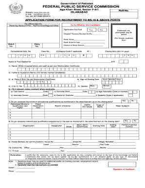 Pakistan Federal Public Service Commission Application Form