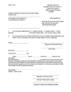 New York Adoption Waiver of Notice Form