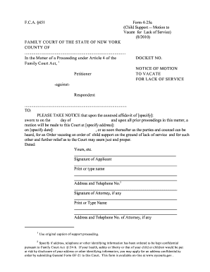 New York Child Support Motion to Vacate for Lack of Service
