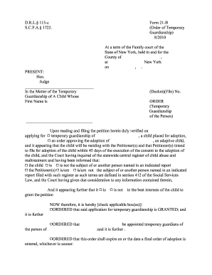 New York Temporary Guardianship Order