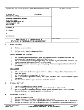 California Divorce Agreement Form