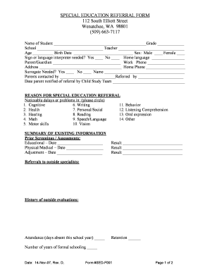 Special Education Referral Form