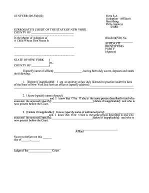 New York Adoption Affidavit Form 8-A