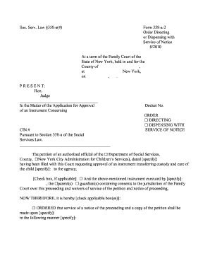 New York Order Directing or Dispensing with Service of Notice
