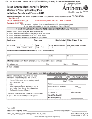 Blue Cross MedicareRx (PDP) Individual Enrollment Form