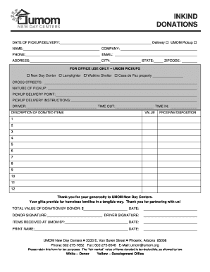 UMOM Donation Pickup Form