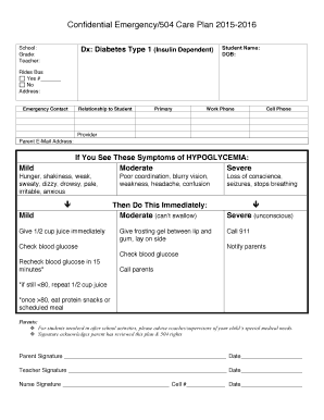 Confidential Emergency 504 Care Plan